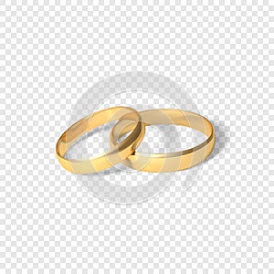 Symbol of marriage couple of golden rings. two gold rings. Vector illustration isolated on transparent background