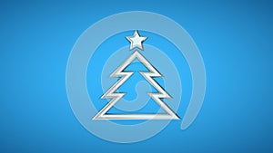 The symbol of New Year and Christmas on a blue background. Chrome glossy Christmas tree with metal star. 3D animation of rotation