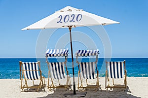 Symbol from number 2020 on the Beach umbrella