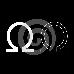 Symbol omega icon set white color illustration flat style simple image