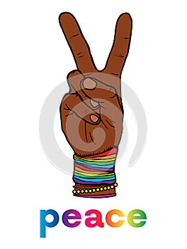 The symbol of pacifism and hippies is a hand with two fingers. Against racism, homophobia and war. Peace. Vector illustration. photo