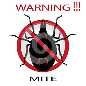 Symbol parasite warning sign. Mite spider. Mite red. Mite allergy. Epidemic. Mite parasites.