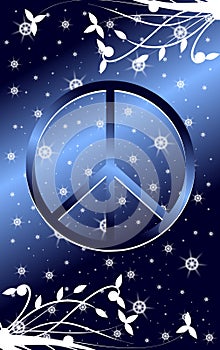Symbol of peace on background with stars and leaves