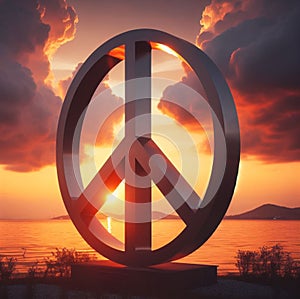 the symbol of peace made of clouds float in the sky