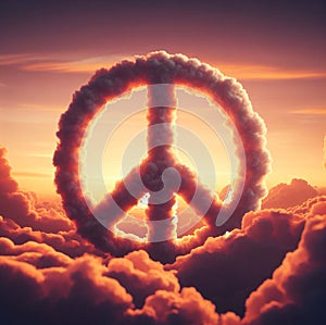 the symbol of peace made of clouds float in the sky