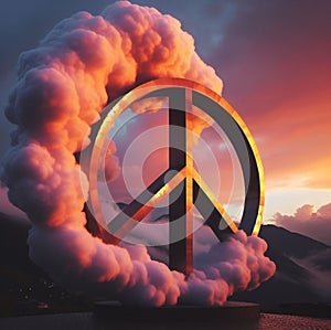 the symbol of peace made of clouds float in the sky
