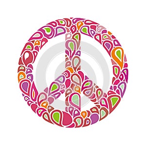 Symbol of peace. Peace sign consists of bright multicolored bubbles drops.