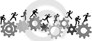 Symbol people run a race on industry gears