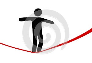 Symbol person walks danger tightrope