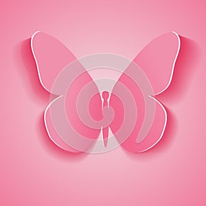Symbol pink butterfly cut out of paper. Vector illustration/ Eps10