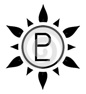 Symbol Pluto in stylized sun, tattoo, black and white, isolated.