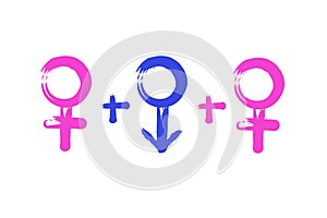 Symbol of polyamorous and polygamous relationships.Male sex symbol and female sex symbols.modern relations photo