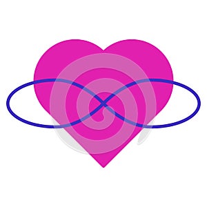 Symbol of polyamory. Heart and infinity. Endless love. White background and red heart with infinity photo