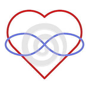 Symbol of polyamory. Heart and infinity. Endless love. White background and red heart with infinity photo