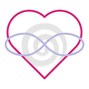 Symbol of polyamory. Heart and infinity. Endless love. White background and linear style. Pink heart photo