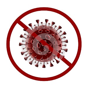 Symbol prohibits the Covid19 Corona virus white background isolate photo