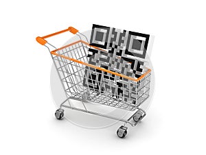Symbol of QR code in a shopping trolley.
