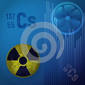 Symbol of radioactive hazard. A cesium atom 147. Design of nuclear contamination. photo