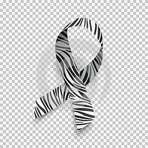 Symbol of rare disease awareness day, ribbon with zebra-print.