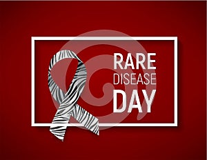 Symbol of rare disease awareness day, ribbon with zebra-print.