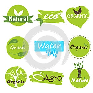 Symbol of recycle, organic, ecofriendly, pure, green, bio and agro natural tag for packaging and labelling