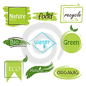 Symbol of recycle, organic, ecofriendly, pure, green, bio and agro natural tag for packaging and labelling