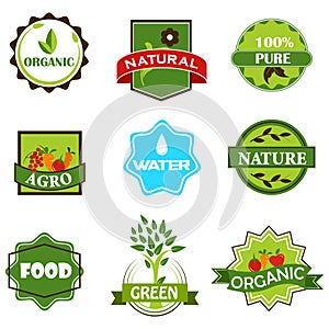 Symbol of recycle, organic, ecofriendly, pure, green, bio and agro natural tag for packaging and labelling