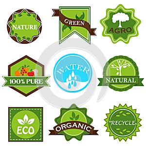 Symbol of recycle, organic, ecofriendly, pure, green, bio and agro natural tag for packaging and labelling