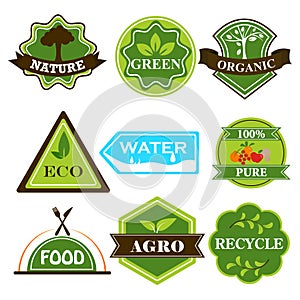 Symbol of recycle, organic, ecofriendly, pure, green, bio and agro natural tag for packaging and labelling