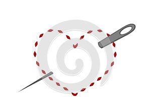 The symbol of a red heart with needle.