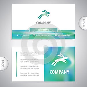 Symbol of a running rabbit. Concept for the sale of farm animals. Pet shop. Business card template.