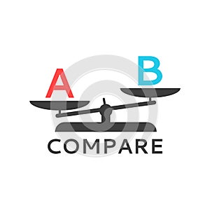 Symbol for the scales of the logo of comparison of two opposites, icon to compare two products