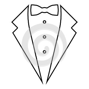 Symbol service dinner jacket bow Tuxedo concept Tux sign Butler gentleman idea Waiter suit icon black color outline vector