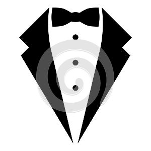 Symbol service dinner jacket bow Tuxedo concept Tux sign Butler gentleman idea Waiter suit icon black color vector illustration photo