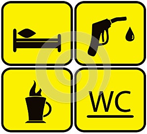Symbol set - gas station, bed, wc and coffee cup