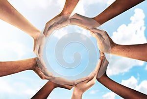 Symbol and shape of circle created from hands.The concept of unity, cooperation, partnership, teamwork and charity