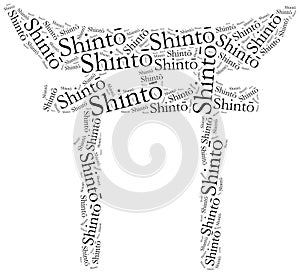 Symbol of Shinto religion. Word cloud illustration.