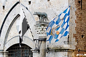 Symbol of Siena with the Palio flags