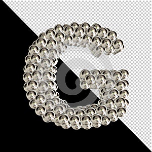 Symbol from silver spheres on a transparent background. 3d capital letter G