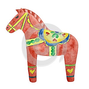 Dalarna horse toy symbol of Sweden, watercolor illustration photo