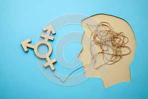 Symbol transgender. Head with thoughts of changing sex or love for the opposite sex