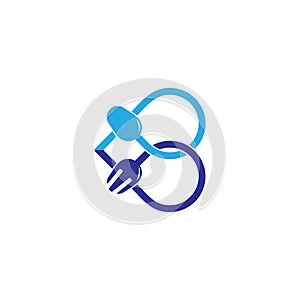 Symbol vector of letter b spoon fork abstract line design