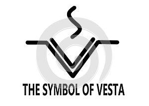 The symbol of Vesta with description words white backdrop