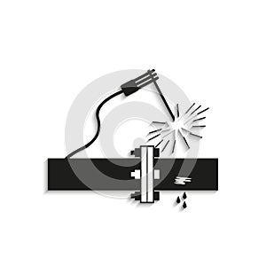 Symbol. Welding works. Vector icon. Black and white image on a light background with a shadow.