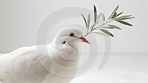 symbol White dove with palm branch isolated on white background photo