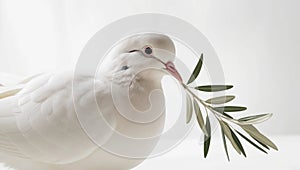 A white dove with an olive branch symbolizing peace. isolated on a white background. photo