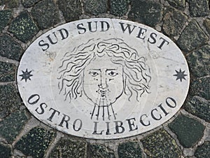 symbol of the wind called Ostro Libeccio in Italian language wit