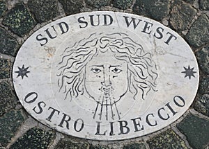 symbol of the wind called Ostro Libeccio in Italian language wit