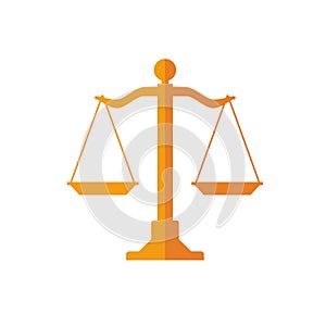 The symbol of wood scales for law, justice, and equality in a flat and simple design