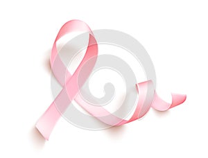 Symbol of world breast cancer awareness month in october . Realistic pink ribbon over white background. Vector